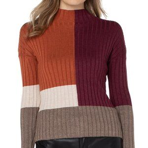 NWT Liverpool Mock Neck Pullover Colorblock Rib Knit Sweater